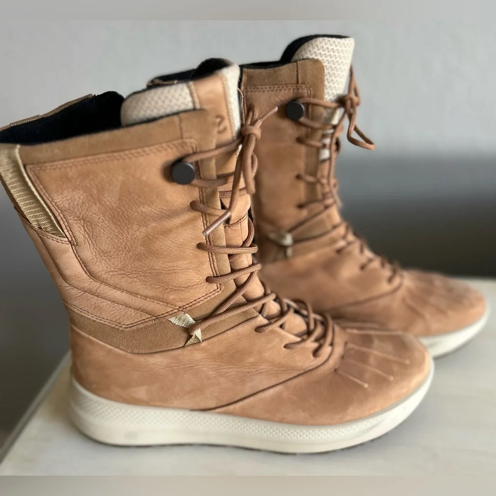 Ecco Solice High Yak leather boots, tan, women’s size 40.